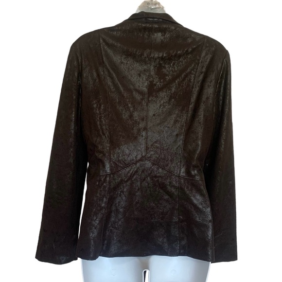 Joseph Ribkoff Wrap Jacket Women Tie Front Chocolate Brown Metallic Faux Suede - Picture 3 of 11